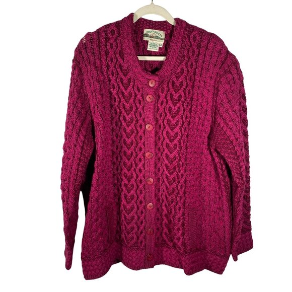 Aran Crafts Womens Cable Knit Cardigan XXL Merino Wool Made In Ireland chunky - Picture 1 of 9